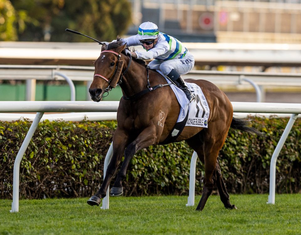 Voyage Bubble and Jamie Kah win the Classic Mile at Sha Tin Racecourse in Sha Tin, Hong Kong on 29 January, 2023. Photo by: Evers